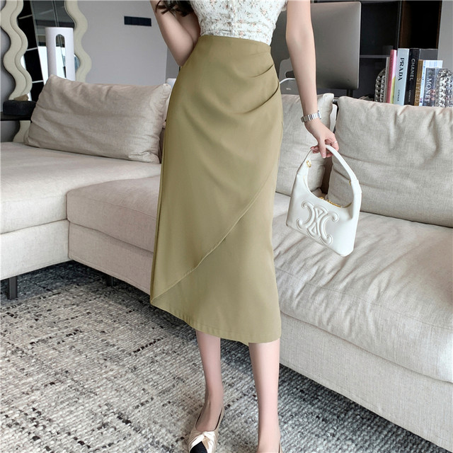 Pleated Irregular A-Line Skirt Mid-Length Professional
