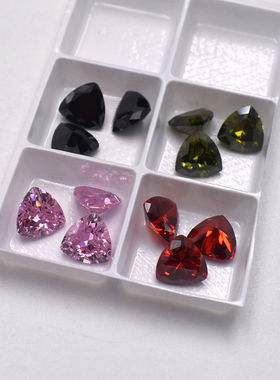 粉红肥三角宝石戒面裸石石榴红锆石CZ钻DIY首饰品耳钉戒指配石