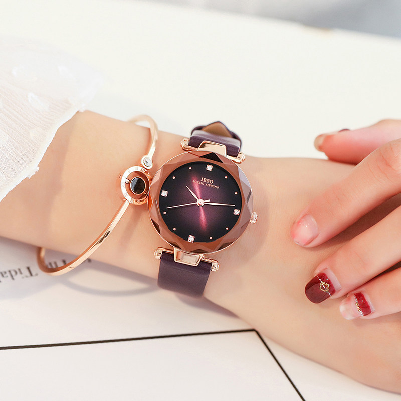 ibso女学生韩版简约真皮带女士女表 ibso爱彼思诺国产腕表