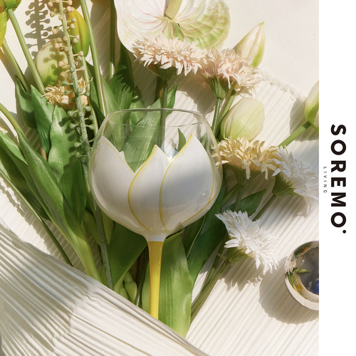 SOREMO 中古郁金香红酒杯高脚杯葡萄酒杯手绘ins生日礼物水晶玻璃 - 图2