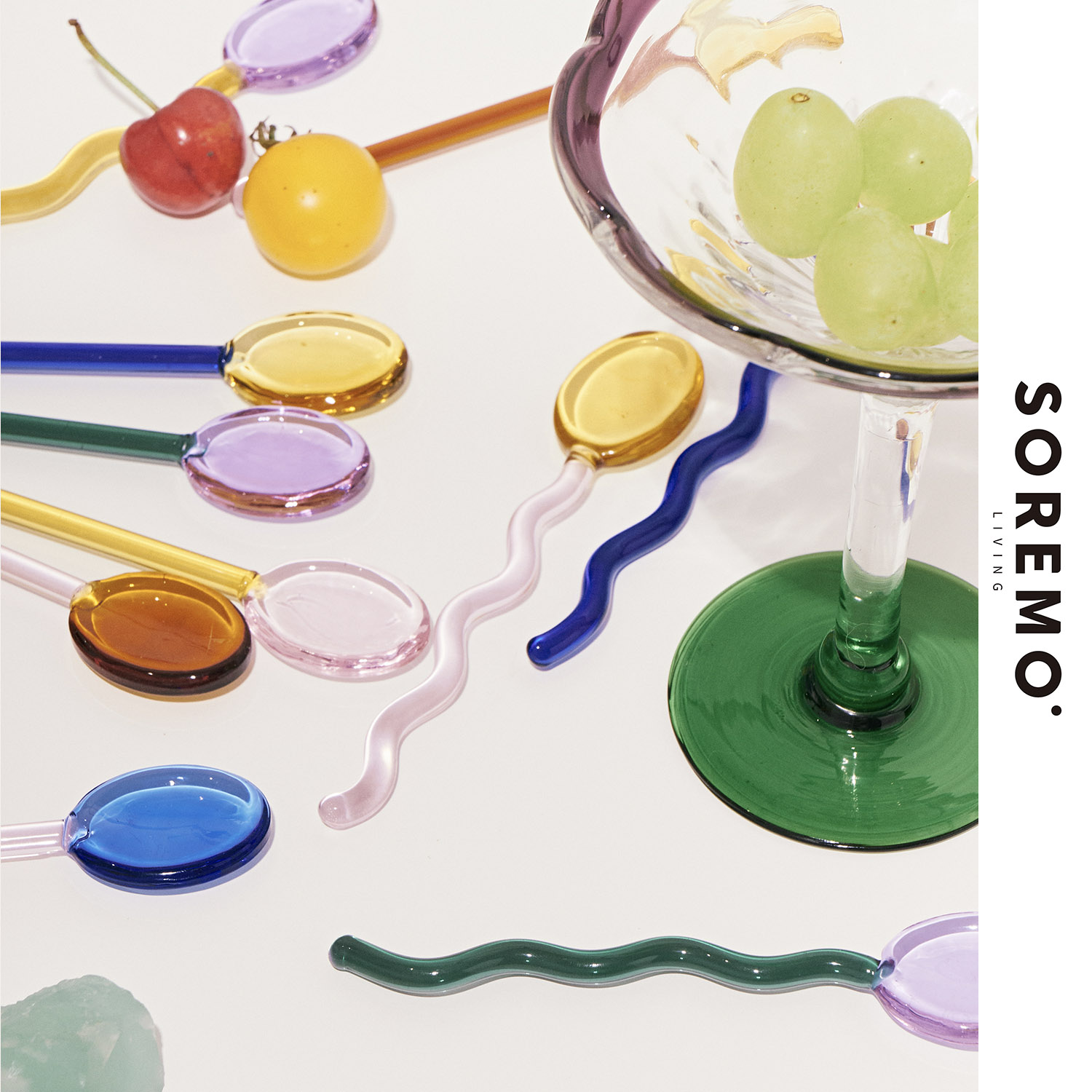 SOREMO 专利设计糖果玻璃勺子环保彩色搅拌勺可爱咖啡勺ins甜品勺 - 图2