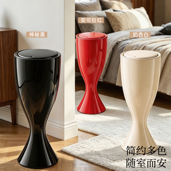 Press-on large-capacity bend-free trash can with lid