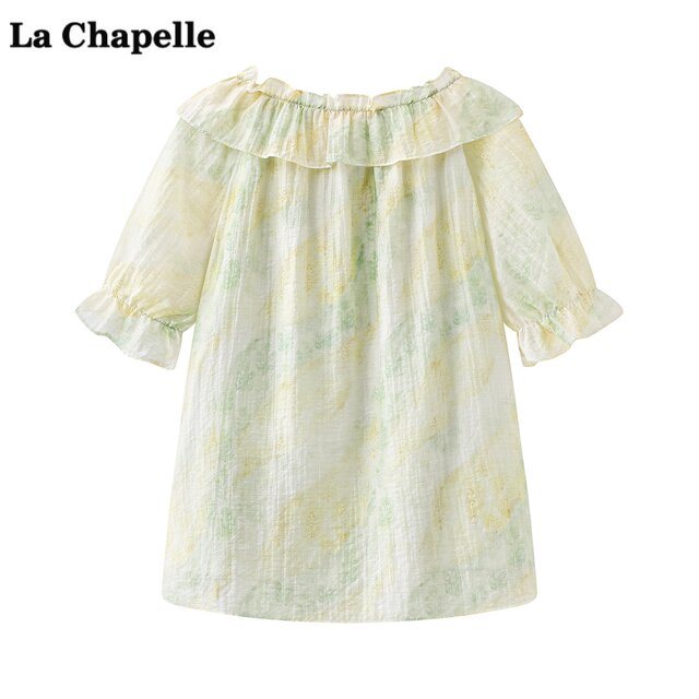 La Chapelle/La Chapelle ເສື້ອຢືດ babydoll gradient smudged babydoll sweater for women summer style new ruffled puff sleeve blouse