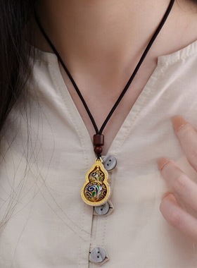 S999纯银新中式国潮复古中国风福禄绵绵葫芦项链镂空吊坠毛衣链