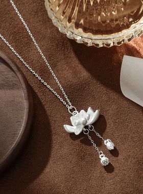 S999纯银两世欢莲花流苏项链女好事连连荷花吊坠原创设计古法磨砂