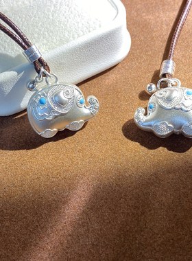 S999纯银小吉象吊坠项链小吉祥足银套链新中式复古好运生日礼物