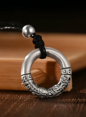 足银999乾坤圈吊坠纯银祥云纹平安扣项链复古国潮中国风情侣礼物