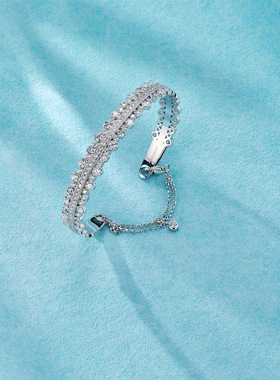 S925银蕾丝花满天星手镯花瓣边古典优雅开口镶钻手镯女小红书同款