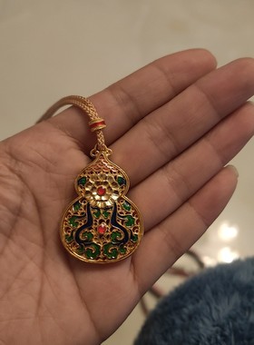 S999纯银古法花丝镂空冷珐琅葫芦吊坠项链福禄编织项链新中式国潮