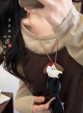 可爱小猫玩偶眼镜夹挂链女秋冬墨镜夹长款挂绳项链装饰毛衣链配饰