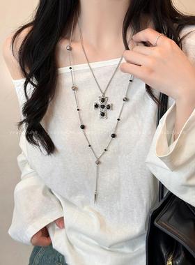 暗黑甜酷双层十字架项链Y2K风格锁骨链日韩风格辣妹个性配饰