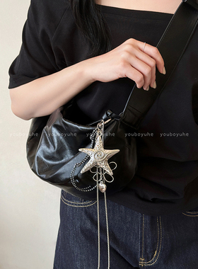 Y2K辣妹长款吊坠项链 日韩风格黄铜卫衣链 海星花朵配饰甜酷风