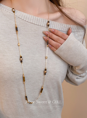 叠戴虎眼石款装饰项链长款高级感轻奢小众毛衣链复古美拉德配饰女