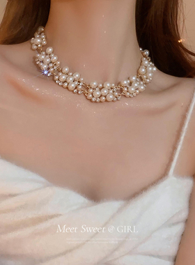 珍珠项链耳钉首饰套装女款2025新款爆款轻奢小众锁骨链高级感颈链