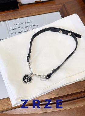 黑色猫爪项链甜酷y2k可爱辣妹颈链choker黑色皮质项圈纯欲风