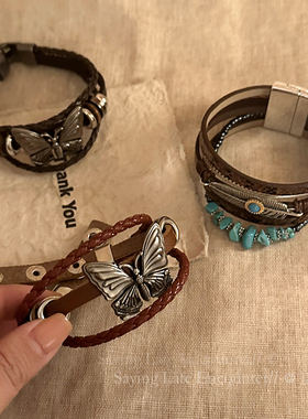 西北废土风叠戴手链女民族风复古vintage中古配饰手饰波西米亚风