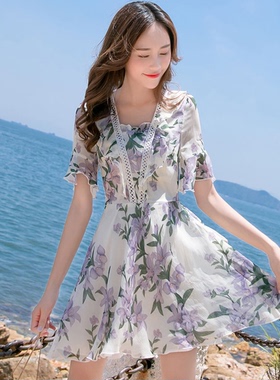 碎花连衣裙收腰显瘦超仙气质仙女裙夏天小矮个子雪纺小个子沙滩裙