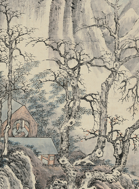 清 高简 为迎年作山水图131X66竖幅国画名家字画画心高清微喷打印
