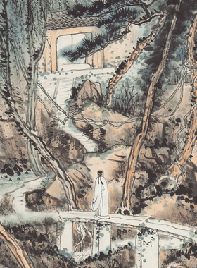 张大千山水图纸本竖幅国画心芯装饰字画宣纸高清微喷打印复制