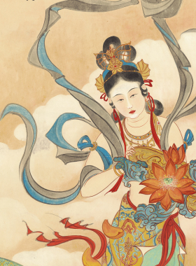 87-张大千天女散花竖幅国画芯心装饰名人宣纸高清微喷打印复制