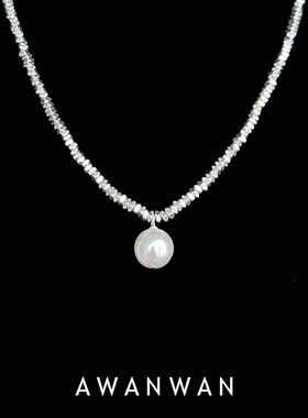 阿婉Wan 法式复古碎银子高亮珍珠吊坠项链优雅精致高级感锁骨链