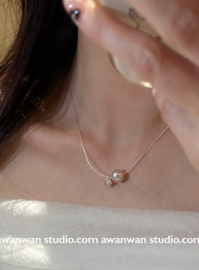 阿婉Wan自带温柔滤镜～精致锆石曼塔玫瑰珍珠元素项链日常锁骨链