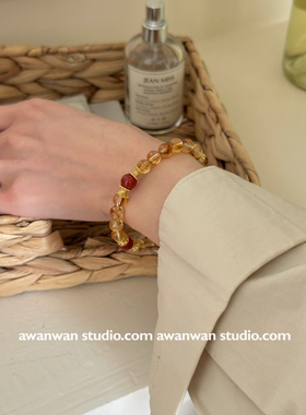 阿婉Wan 天然黄水晶招财手链好寓意转运小清新红玛瑙手串女