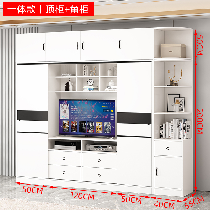 爆品推拉门衣柜实木家用卧室电视柜一体组合墙柜小户型定制移门品-图0