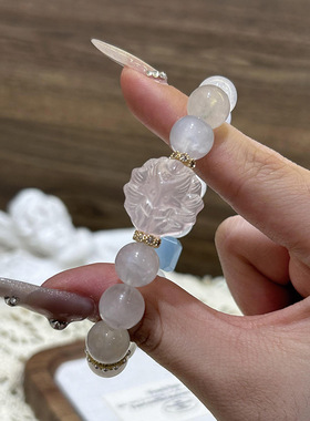 月光石手链女生大颗粒蓝月光拉长石粉晶狐仙水晶串珠手饰
