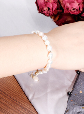 简约冷淡风珍珠手链女14k镀金