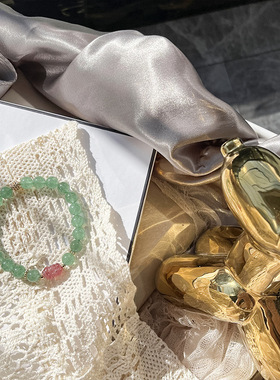 天然红绿草莓晶貔貅手链女珠子串珠绿色水晶手串饰品手饰好运饰品