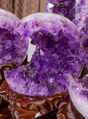 一物一图天然紫晶洞招财摆件