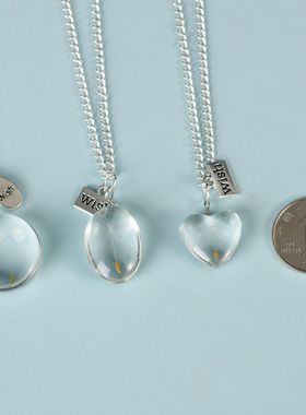 多色蒲公英项饰碎石方块紫粉水晶个性项链圆形吊坠