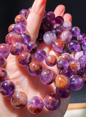 天然水晶神秘紫幽灵手链能量石