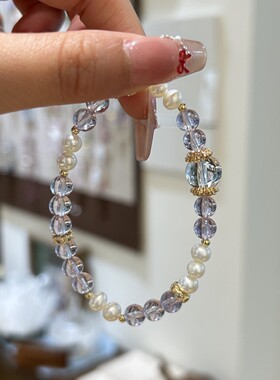 天然紫水晶白水晶珍珠轻奢小众百搭设计感手串