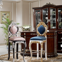 Eurostyle Bar Chair Hotel Furniture Bar Chair Neoclassical Bar Stool Solid Wood High Foot Chair Clubhouse KTV Bar Reception Chair