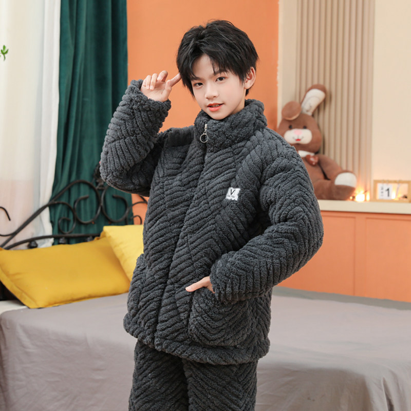 男女童保暖睡衣加绒加厚三层夹棉珊瑚绒冬款男童法兰绒家居服套装,淘宝优惠券,粉丝福利购,淘宝优惠卷