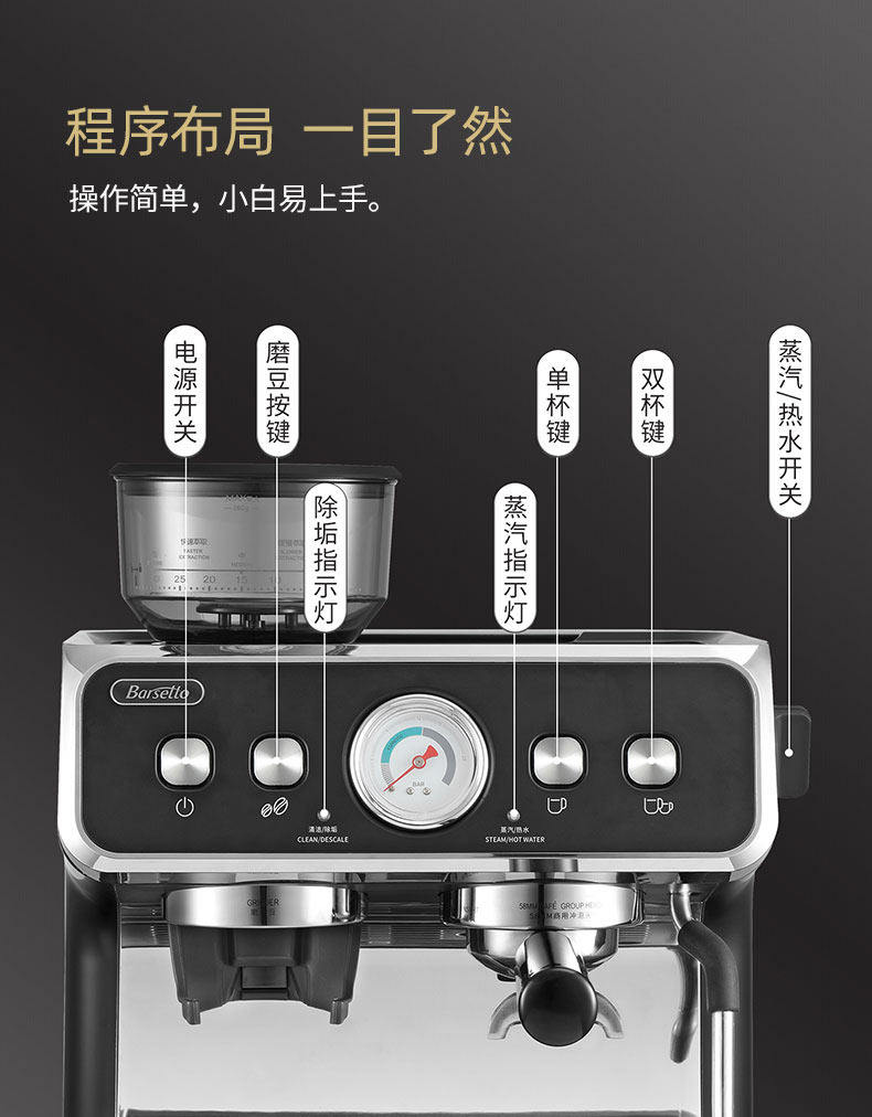 意大利百胜图02二代双锅炉豆咖啡机 咖基米德咖啡机