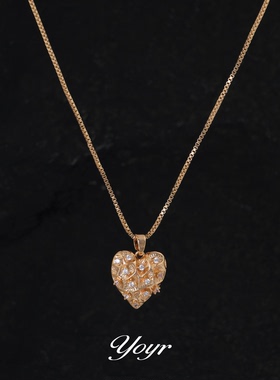 yoyr黄铜项链锆钻菱纹爱心项链