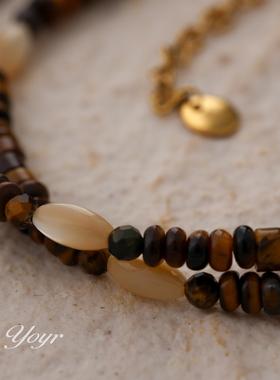 虎眼石复古串珠毛衣链女