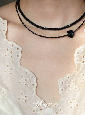 YOYR 铜项链黑美人山茶花项链黑色小众轻奢双层锁骨链叠戴项链