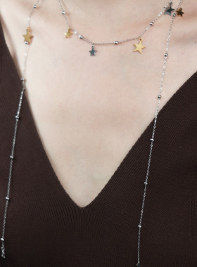 长款双层撞色星星项链