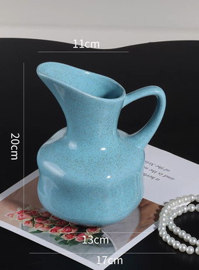 蓝色陶瓷花瓶水培鲜花清新法式高级感异形大口径客厅摆件插花复古