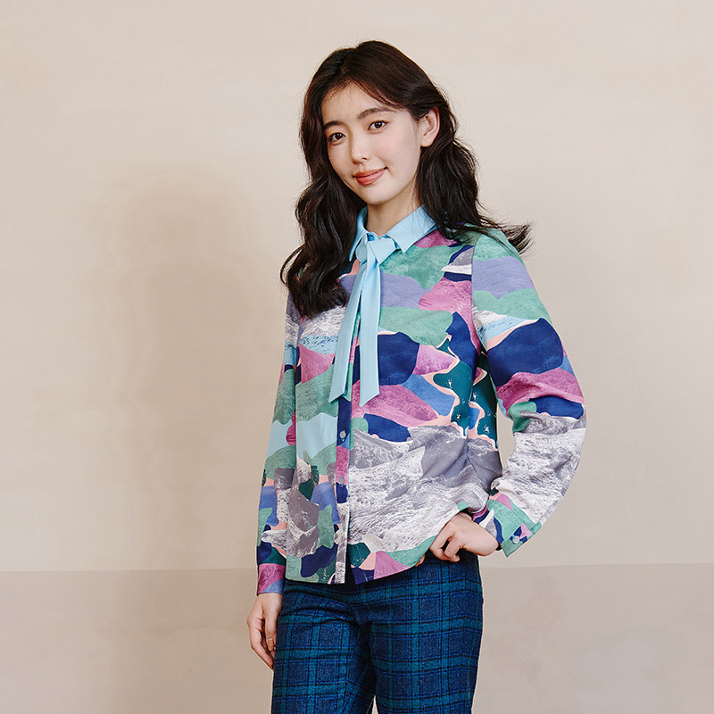 tanni新品撞色翻领蝴蝶结通勤正肩H版衬衣TL31SH027A