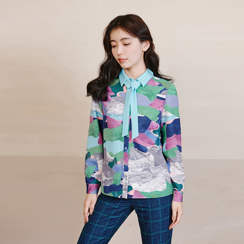 tanni新品撞色翻领蝴蝶结通勤正肩H版衬衣TL31SH027A