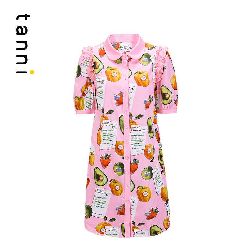 tanni裙子减龄水果印花娃娃领甜美女士衬衫连衣裙TK11DR053A