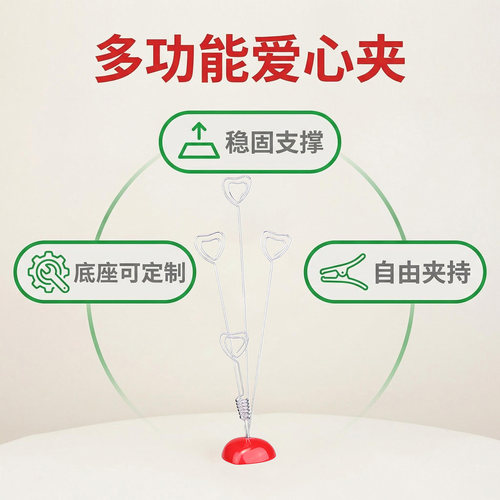 4头立式照片夹红便签夹爱心相片夹婚庆派对酒席席位夹标价夹摆件 - 图1