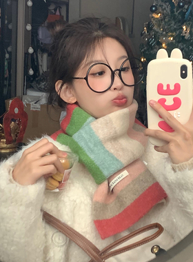 含羊毛新款彩虹围巾女