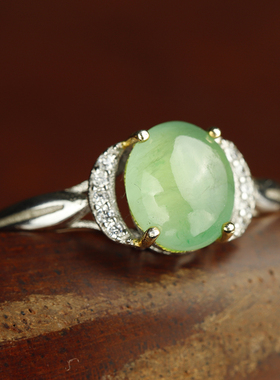 承悦 一物一图 晴水翡翠戒指 种水好 苹果绿颜色漂亮纯银活口指环