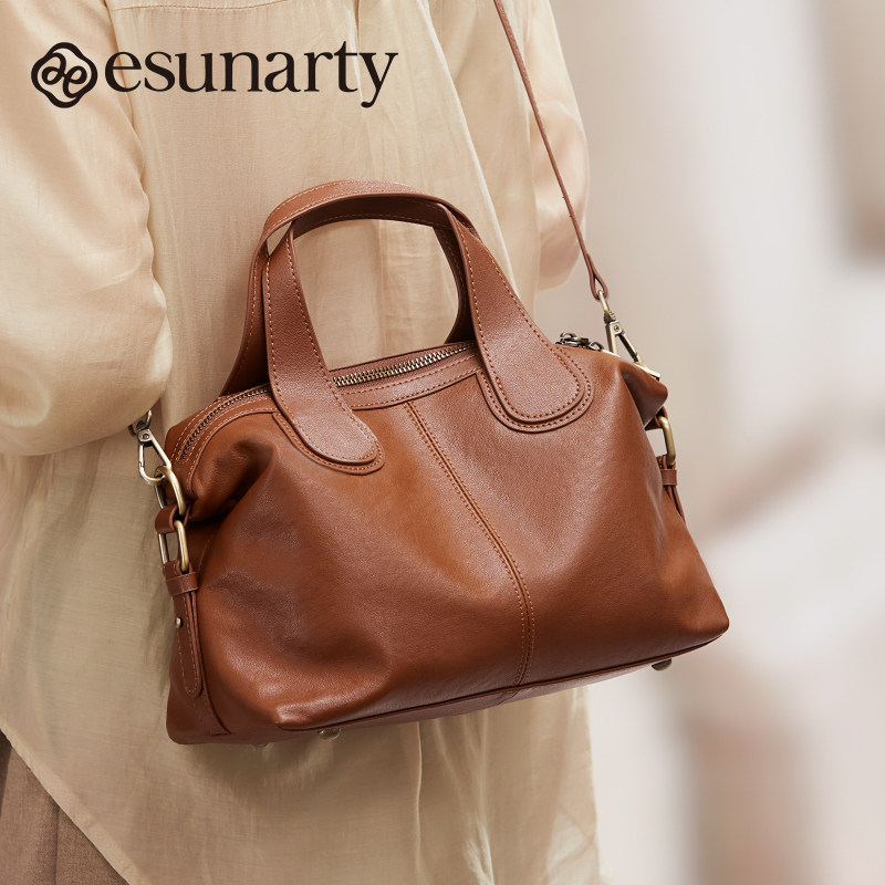 真皮手提包包女士2025新款秋冬植鞣皮大容量波士顿包高级感斜挎包,淘宝优惠券,粉丝福利购,淘宝优惠卷